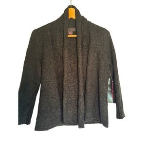 NWT Hayley Matthews Womens Black Textured Shawl Collar Cardigan Sweater Size S